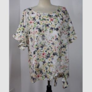 NWT Shiela Rose XL Floral Short Ruffle Sleeve Tie Knot Top